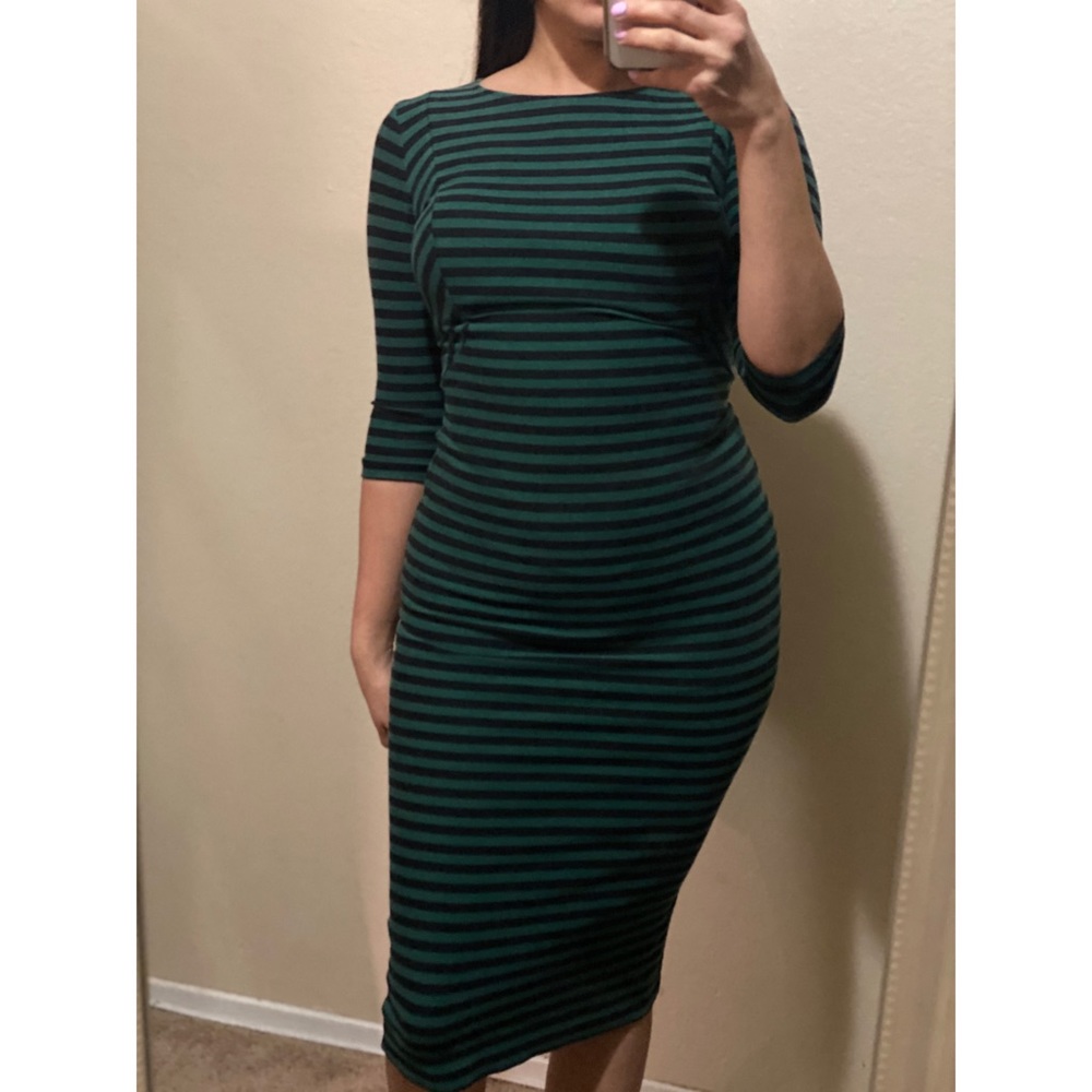 Green and black striped dress